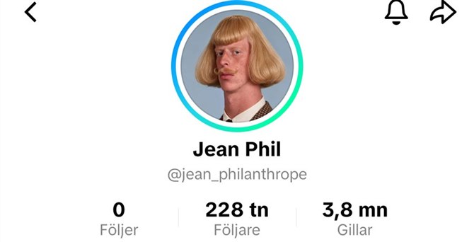 Jean Phils TikTokprofil med 228 tusen följare och 3,8 miljoner gillningar