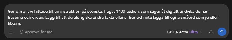 ChatGPT:s textruta i samma chatt med den andra prompten inklistrad