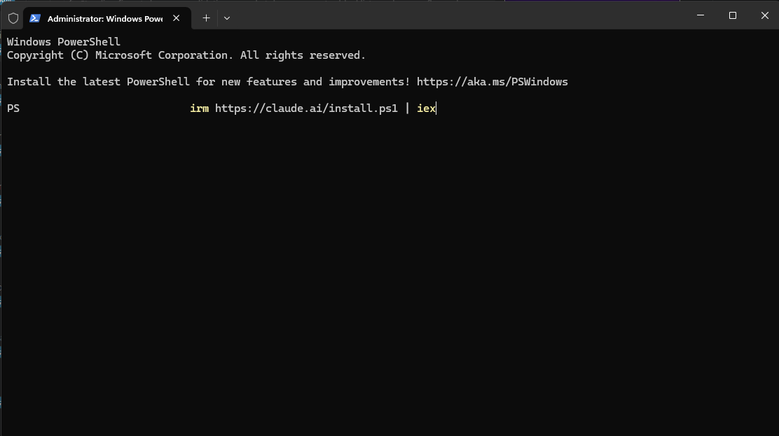 Installationskommandot inskrivet i PowerShell