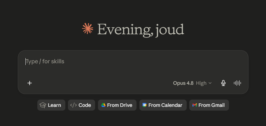 Claudes textruta där du klistrar in prompten